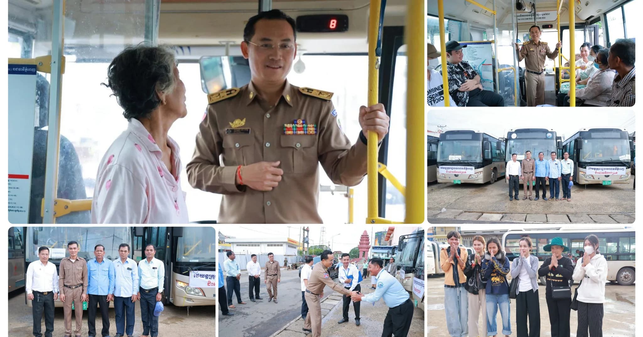 អភិបាលខេត្តកំពង់ធំចុះជួបបងប្អូនប្រជាពលរដ្ឋដែលធ្វើដំណើរត្រឡប់ទៅរាជធានីភ្នំពេញតាមរថយន្តក្រុងសាធារណៈដោយឥតបង់ប្រាក់